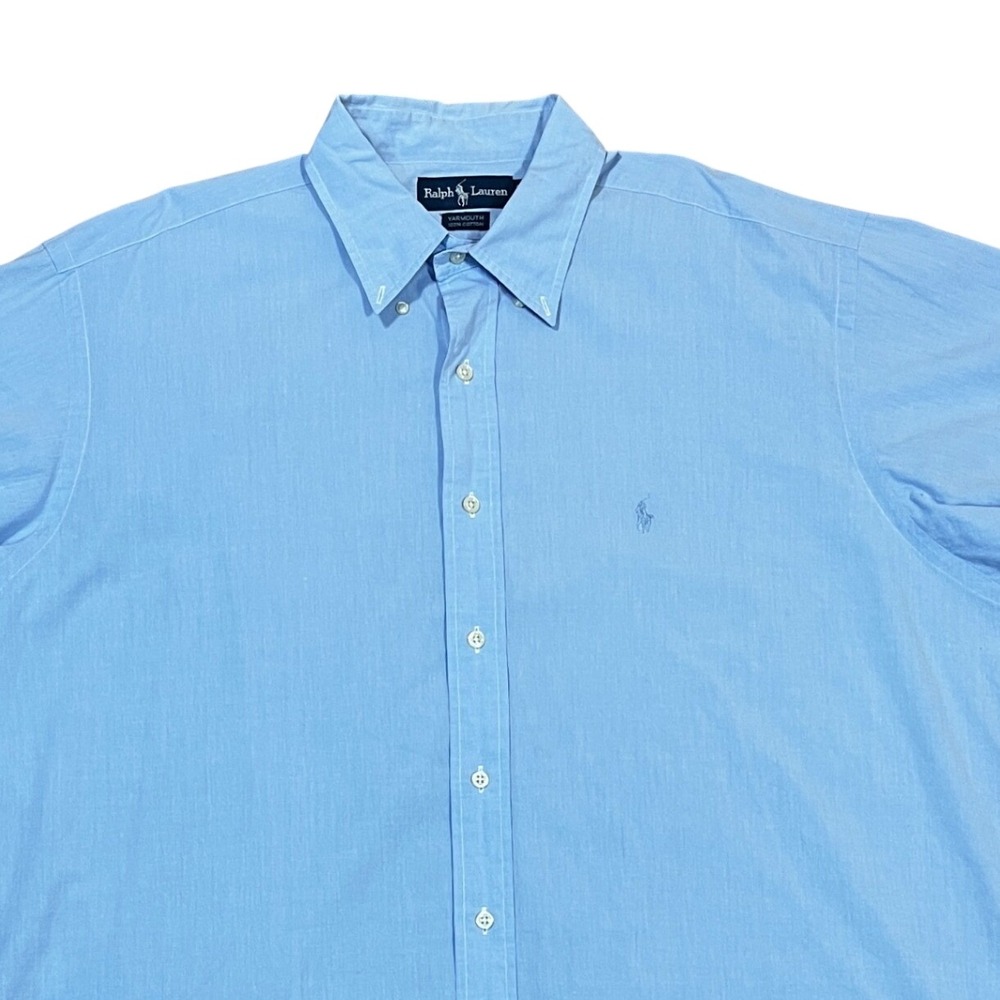 Ralph Lauren Yarmouth Mens 17-35 Light Blue Cotton Button Down Shirt Long Sleeve